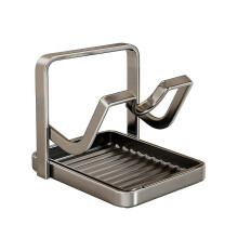 (Single Layer, Grey) Pot Lid Organizer – with Drip Tray Spoon Rest – for Kitchen Counter