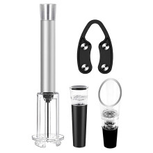 (Silver) Pneumatic Bottle Opener – 4 in 1 Wine Tool Set – for Wine Tasting