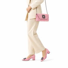 (39, Pink) Low Heels Matching Shoes and Bag Set