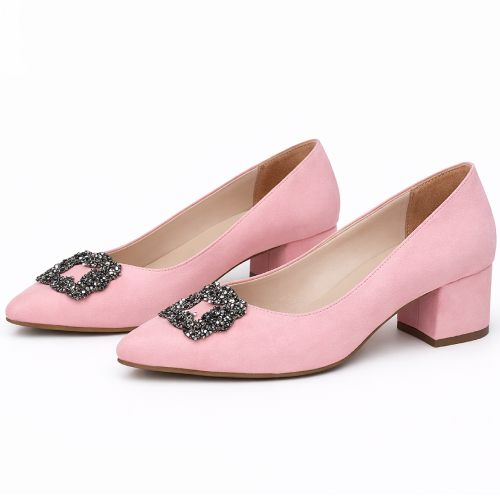 (40, Pink) Low Heels Matching Shoes and Bag Set 2