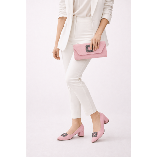 (37, Pink) Low Heels Matching Shoes and Bag Set 1