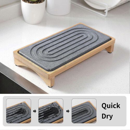 (White) Diatomite Bamboo Sink Tray – Fast Drying – for Soap Sponge 2