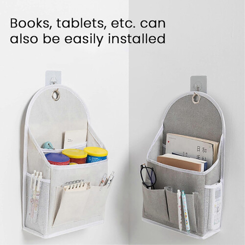 (Beige) Wall Hanging Storage Bag – with Pockets – for Bedside Dormitory 2