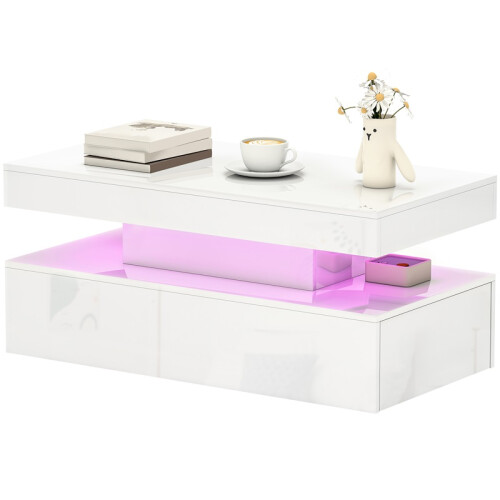 LED Coffee Table with Storage - High Gloss White 1