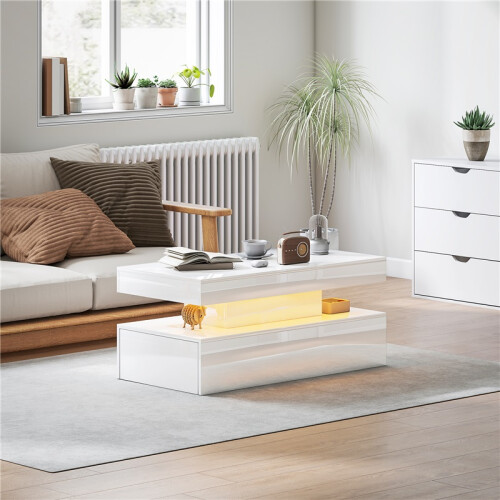 LED Coffee Table with Storage - High Gloss White 2