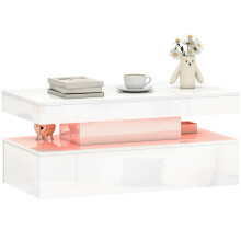 LED Coffee Table with Storage - High Gloss White