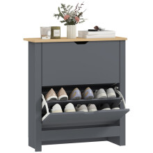 Slim Shoe Cabinet, Narrow Shoe Cupboard with 2 Flip Drawers, Adjustable Shelves for 12 Pairs of Shoes, Charcoal Grey
