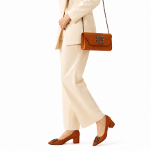 (41, Brown) Low Heels Matching Shoes and Bag Set