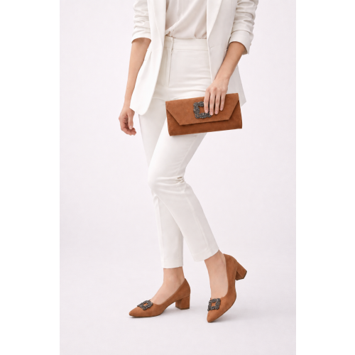 (41, Brown) Low Heels Matching Shoes and Bag Set 1
