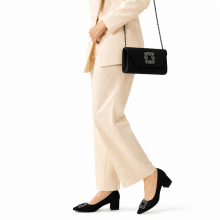 (41, Black) Low Heels Matching Shoes and Bag Set