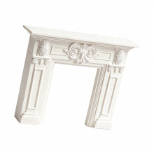 European Style Fireplace Model Figurine with Flower Carvings for Miniature Home Decoration, Dollhouse Landscape Prop, White