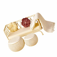 1/12 Dollhouse Miniature Couch Set with Metal Base and Fabric Cushion, Educational Toy for Children, White Set