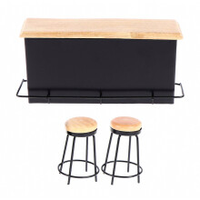 3 Piece Miniature Bar Counter Set with 2 Bar Stools, Metal Frame, Wood Top, Collectible Pretend Play Furniture for Adults and Kids, Multicolor