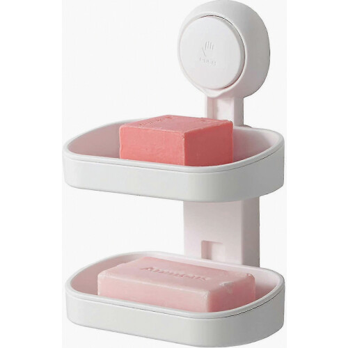 Double Layer Soap Dish with Suction Cup, Removable Soap Holder and Sponge Holder, Drill-Free, Durable Bathroom Accessory