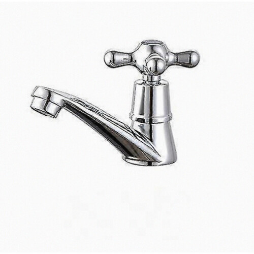 Rubinetto singolo per acqua fredda, cromato, per lavabo, bagno, WC e cucina.