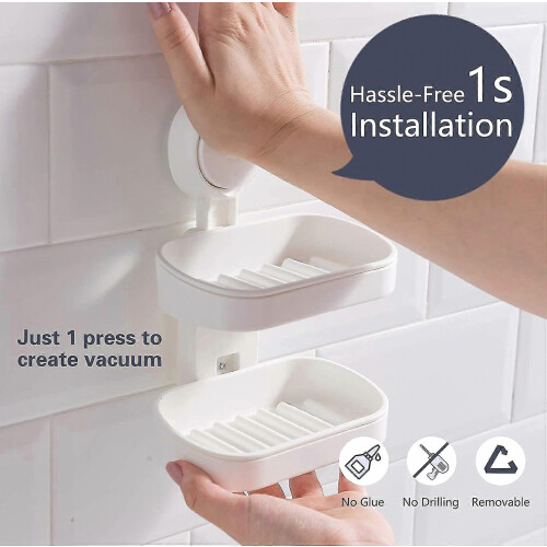 Double Layer Soap Dish with Suction Cup, Removable Soap Holder and Sponge Holder, Drill-Free, Durable Bathroom Accessory 1