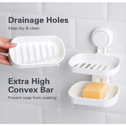Double Layer Soap Dish with Suction Cup, Removable Soap Holder and Sponge Holder, Drill-Free, Durable Bathroom Accessory 2