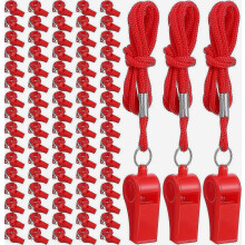 Lot de 80 sifflets en plastique avec cordon, sifflets de sport rouges, son clair et puissant pour les sports de plein air, les arbitres, les offi