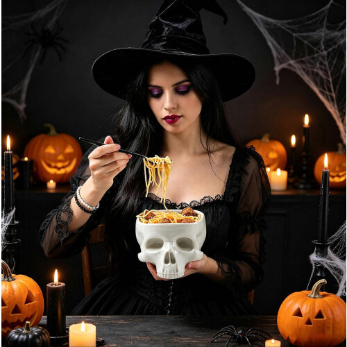 Skull Design Ceramic Head Shaped Serving Bowl for Halloween Parties, Decorative Snack Bowl 2