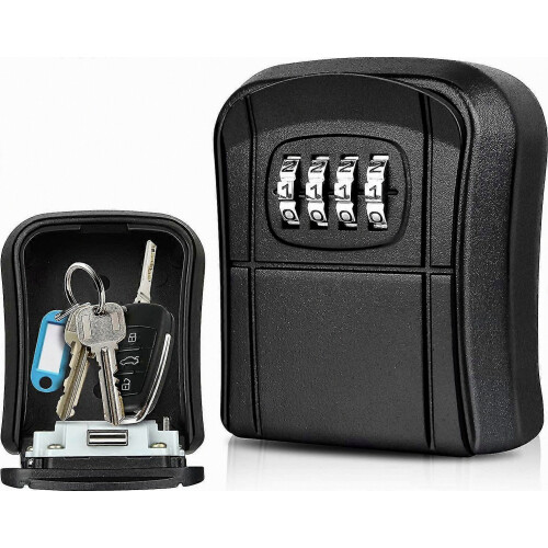 Wall Mounted Mini Outdoor Key Safe with Resettable 4 Digit Code, Waterproof Key Box for Home Use