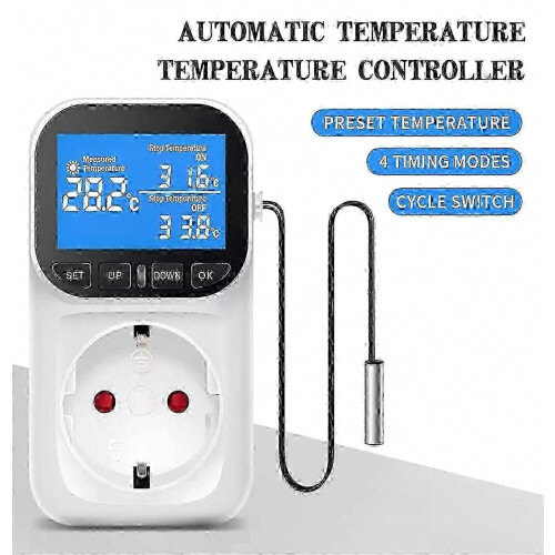 Digital Temperature Controller Socket Outlet Thermostat with Remote Control, EU Plug, Adjustable Heating and Cooling Control for Home Use 1