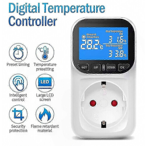 Digital Temperature Controller Socket Outlet Thermostat with Remote Control, EU Plug, Adjustable Heating and Cooling Control for Home Use 2