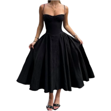 Damska Sukienka Midi Vintage RamiÄ…czka Elegancka Rozklaszowana Czarna S