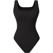 Damskie Body z Krótki Rękawem Prążkowane Bezszwowe Modelujące Czarne L
