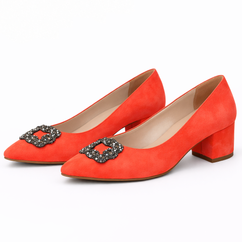 (40, Orange) Low Heels Matching Shoes and Bag Set 2