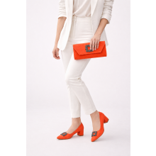 (38, Orange) Low Heels Matching Shoes and Bag Set