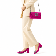 (41, Fuchsia) Low Heels Matching Shoes and Bag Set
