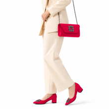 (38, Red) Low Heels Matching Shoes and Bag Set