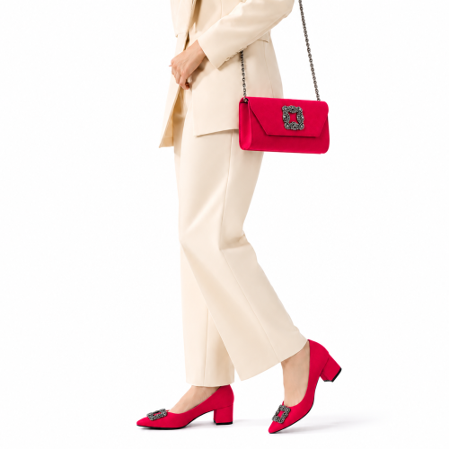 (37, Red) Low Heels Matching Shoes and Bag Set