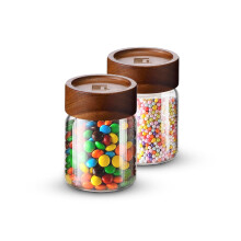 Bergner Acadia Pots en Verre Borosilicate avec Couvercle en Bois, Set de 2, 200Ml Chacune