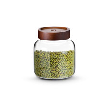 Bergner Acadia Pot en Verre Borosilicate 1300Ml avec Couvercle en Bois, Conservation Sucre, Farine, Thé, Café, Épices
