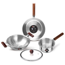 Milton Procook Triply Stainless Steel 4Pc Induction Cookware Set With Wood Handle, Tea Pan 16Cm, Frypan 22Cm, Kadai With Lid 24Cm, Even & Fast, Induct