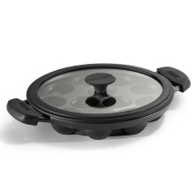 Tramontina Titanex 20 Cm Pre-Seasoned Cast Iron Paniyaram | Appe Pan - 7 Pits | Non-Toxic | Induction Ready | Toughned Glass Lid | Snap-On Cool Touch