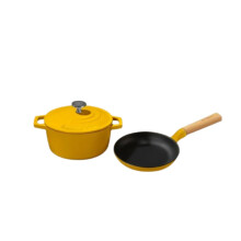 Cumin Co. Cast Iron Fry Pan & Dutch Oven Set | Rust Free, Patented Coating, 100% Toxin Free, Rust Free | 16 Cm Pan With Wooden Handle & 16 Cm Mini Dut