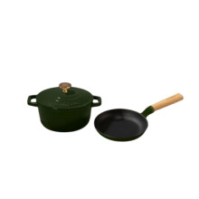 Cumin Co. Cast Iron Omelette Pan & Dutch Oven Set | Rust Free, Patented Coating, 100% Toxin Free, Rust Free | 16 Cm Pan With Wooden Handle & 16 Cm Min