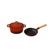 Cumin Co. Cast Iron Omelette Pan & Dutch Oven Set | Rust Free, Patented Coating, 100% Toxin Free | 16 Cm Pan With Wooden Handle & 16 Cm Mini Dutch Ove