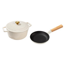 Cumin Co. Cast Iron Cookware Fry Pan & Dutch Oven Set | Patented Coating, 100% Toxin Free, Rust Free | 16 Cm Pan With Wooden Handle & 16 Cm Mini Dutch
