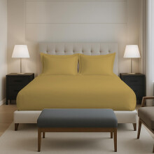 Draps Housses Pizuna 100% Coton Élastiques Taille Queen, 400 Fils, 63X78In Avec 2 Taies Mustard Gol
