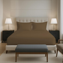 Pizuna 100% Cotton Fitted Bedsheets Queen Size, 400 Thread Count Long Staple Cotton Sateen Fitted Bedsheet 63X78 Inch With 2 Pillow Covers, Woody Brow