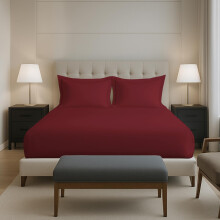 Pizuna Draps-housses Ajustés 100% Coton Taille King 400 Fils Sateen 74X78 Pouces Avec 2 Taies Rio Rouge Elas
