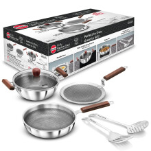 Hawkins 6-Piece Triply With Shielded Nonstick Gift Set | Induction & Gas Compatible | Metal Spoon Friendly | Long-Lasting | With Lid | Silver (Snsgp1)