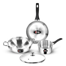 Milton Pro Cook Induction Cookware & Gas Stove Friendly Stainless Steel Sandwich Bottom 4 Pc Kitchen Set | Cooking Pan | Sauce Pan | Kadhai With Lid |