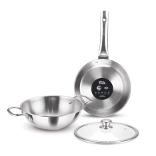 Milton Pro Cook Induction Cookware & Gas Stove Friendly Triply Stainless Steel 3 Pcs Cookware Set | Fry Pan 24Cm | Kadai With Glass Lid 24Cm | Even &