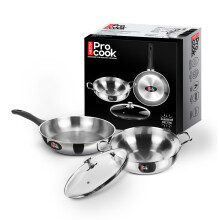 Milton Pro Cook Induction Cookware & Gas Stove Friendly Sandwich Bottom 3 Pc Cookware Set | Stainless Steel Kadhai & Fry Pan With Lid 22 Cm | Deep Fry