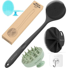 Kroywen Soft Silicone Body Scrubber Bath Brush + Back Scrubber Long Handle Bath Brush + Scalp Massager For Hair + Face Scrubber Brush, Combination Com