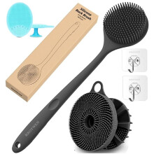 Kroywen 2 In 1 Soft Silicone Body Scrubber Bath Brush And Scalp Massager For Hair + Face Scrubber Brush + Soft Silicone Back Scrubber Long Handle Bath